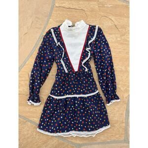 Vintage 70’s Youngland Girls Dress Retro Flower L 12-14Mixed Print Rickrack